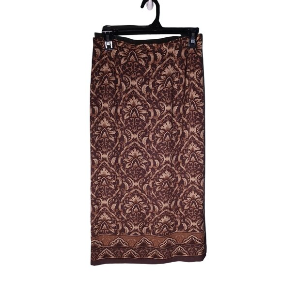 Talbots Midi Skirt Womens 6 P Brown Y2K Silk Fairycore Grunge Geometric - Picture 1 of 9